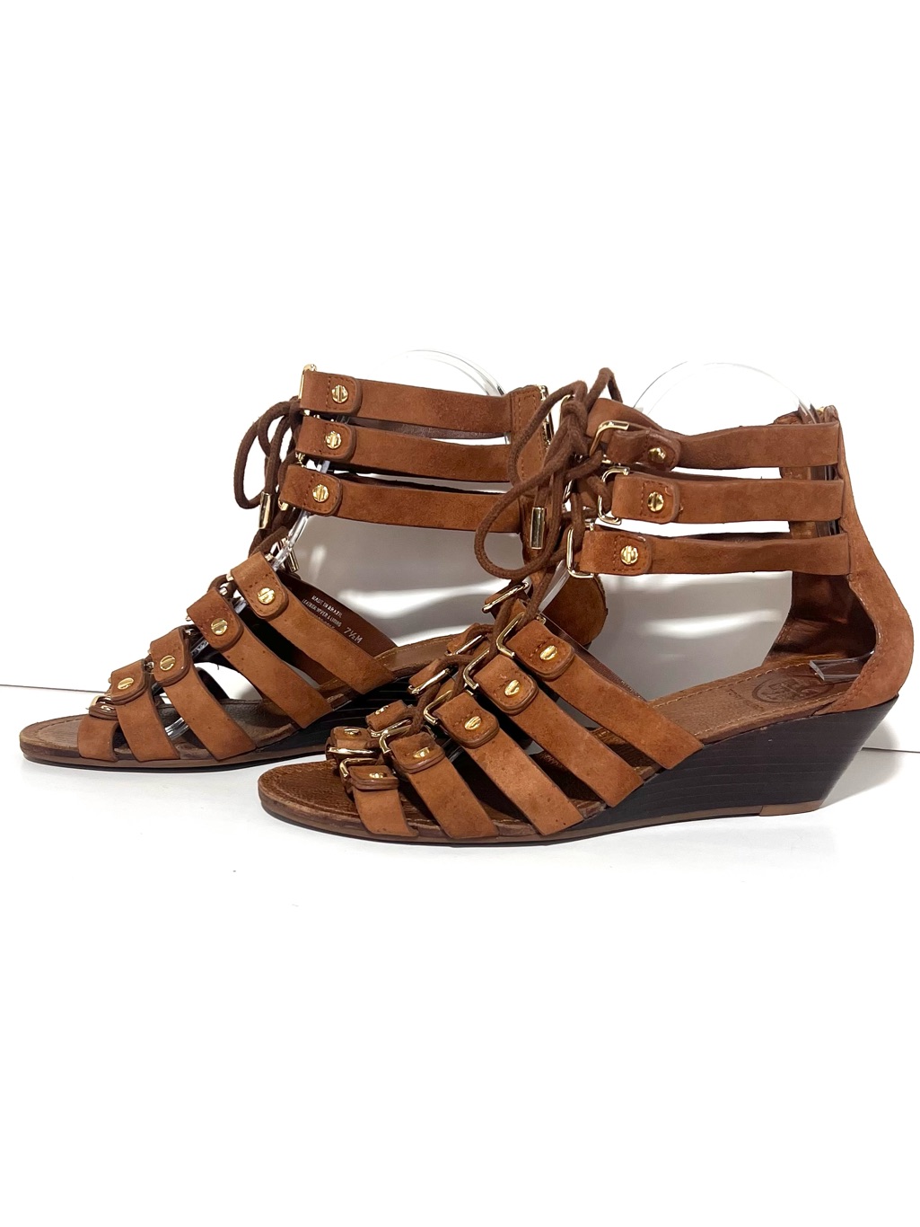 Tory Burch Raya Lace-Up Wedge Gladiator Sandals Size 7 1/2
